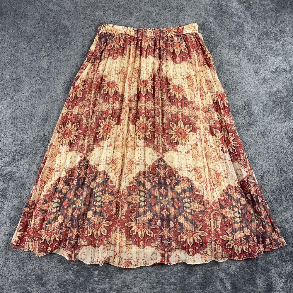 Anthropologie‎ Akemi + Kin Skirt Womens XS Red Floral Pleated Boho Midi Lined - Picture 2 of 8